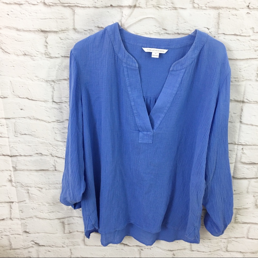 Diane Von Furstenberg blue Tunic 3/4” sleeves 14